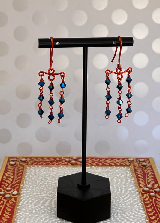 Earrings medium dangle Crystal Blue copper