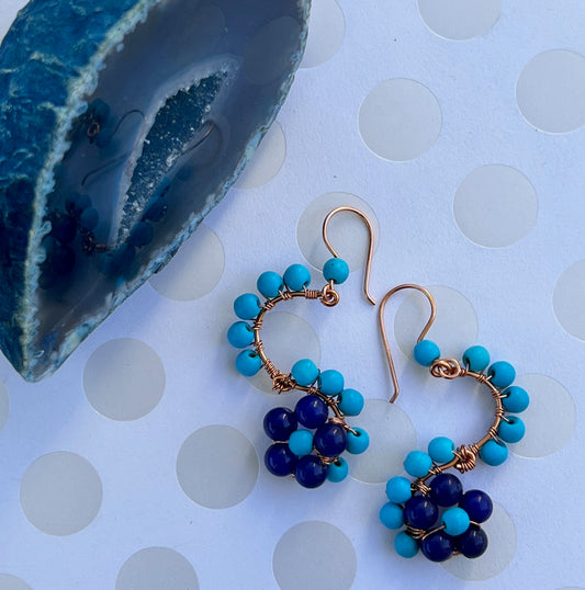 gemstone quartz cobalt Turquoise medium Earrings dangle copper Blue