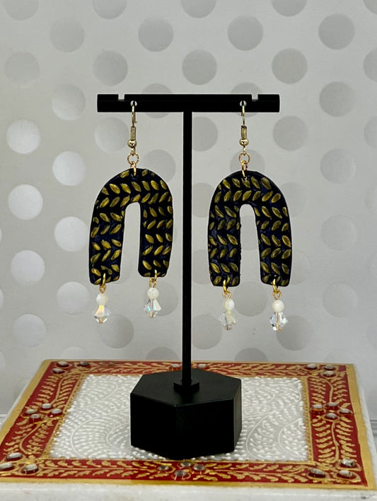 dangle Crystal White long lightweight Gold Earrings clay Blue