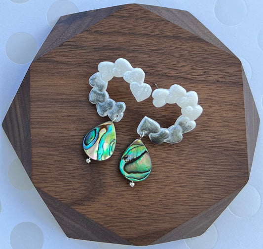 grey gray abalone White plated medium Gold gemstone Earrings dangle clay