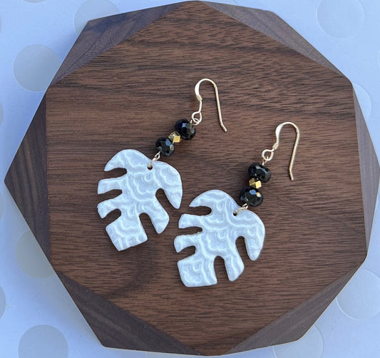 modern style fashion lightweight long dangle gemstone clay Gold Filled Gold Black Spinel Black White