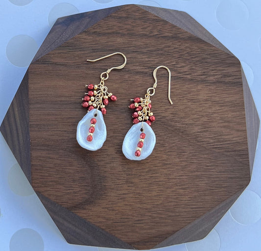 medium dangle lightweight fashion glass Red White Gold Filled Gold Earrings