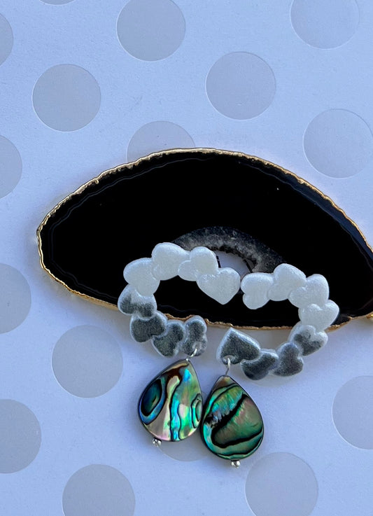 grey gray abalone White plated medium Gold gemstone Earrings dangle clay