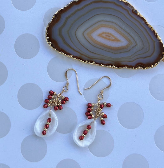 medium dangle lightweight fashion glass Red White Gold Filled Gold Earrings