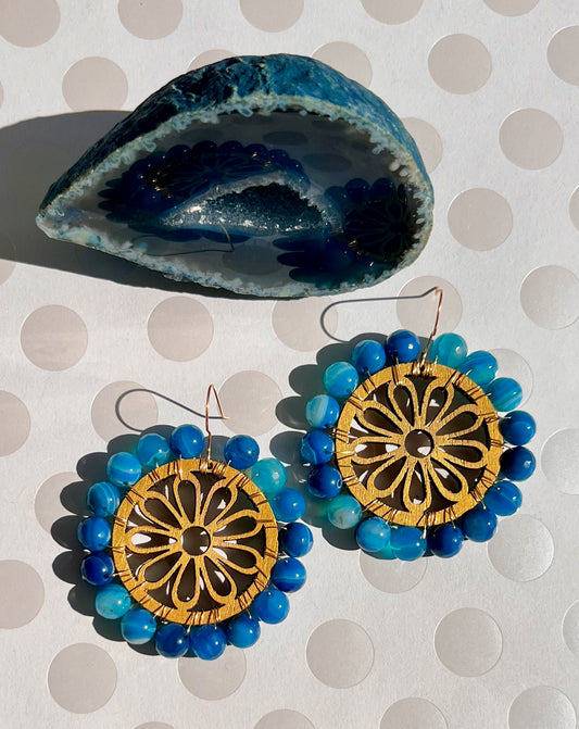 fashion gemstone long Chandelier statement Gold Turquoise plated Earrings Blue