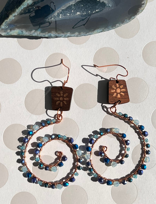 Chandelier Blue glass copper long lightweight fashion Everyday Earrings brown