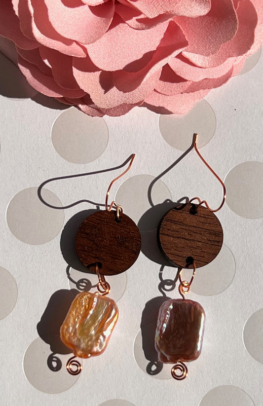 copper plated Pearl long lightweight gemstone fashion Everyday Earrings dangle brown