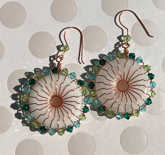 aqua Green Blue Chandelier Crystal austrian White long jade gemstone Earrings copper