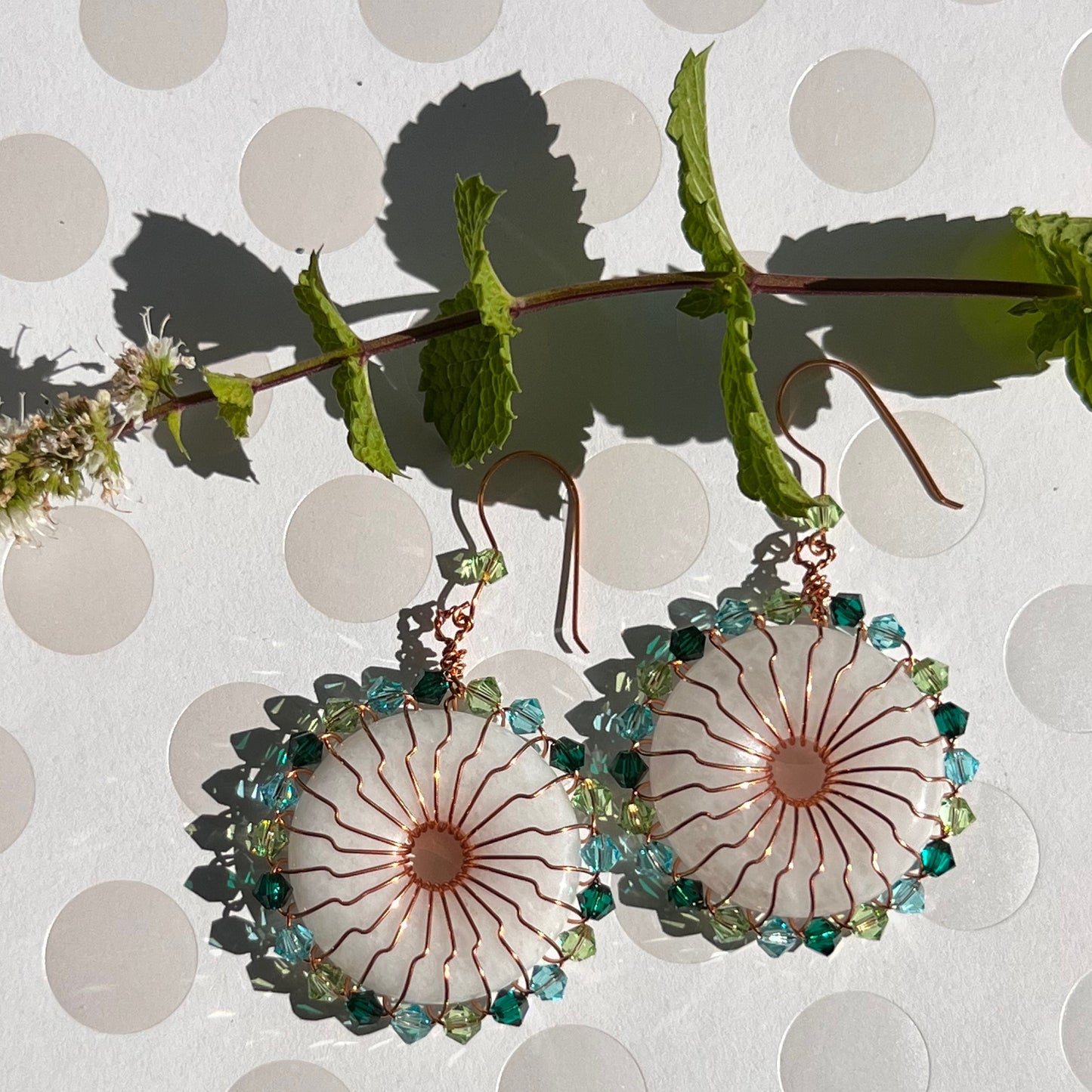 aqua  Green  Blue  Chandelier  Crystal  austrian  White  long  jade  gemstone  Earrings  copper