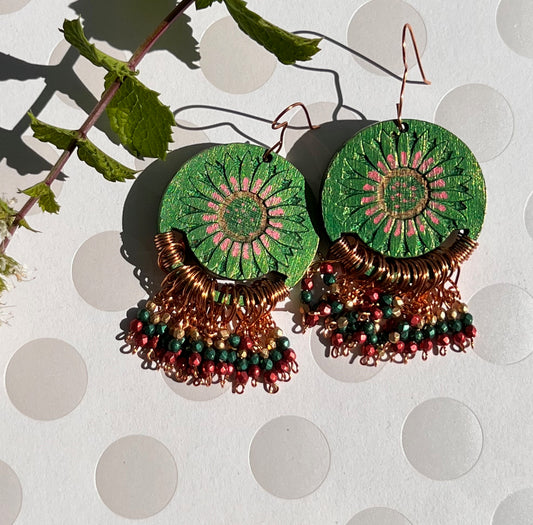 Gold Red Green boho long lightweight glass fashion Everyday Earrings copper Chandelier