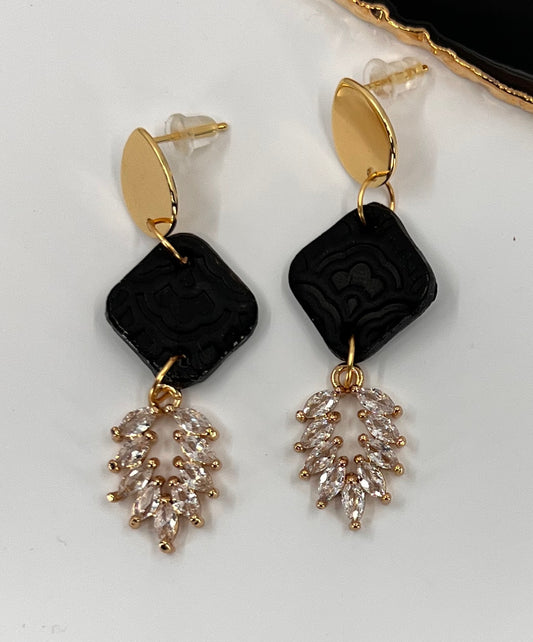 cubic zirconium plated medium lightweight Gold Earrings clay Black
