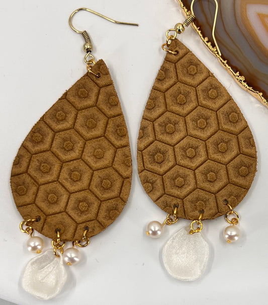 clay White Pearl long lightweight gemstone fashion Everyday Earrings dangle copper brown