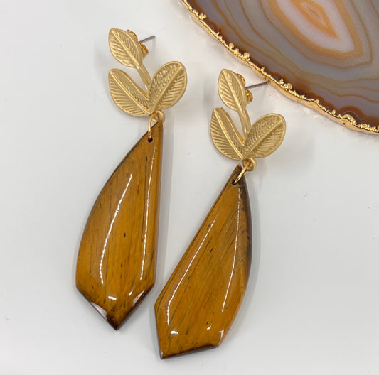 tigereye Gold Filled long Gold gemstone fashion Earrings dangle