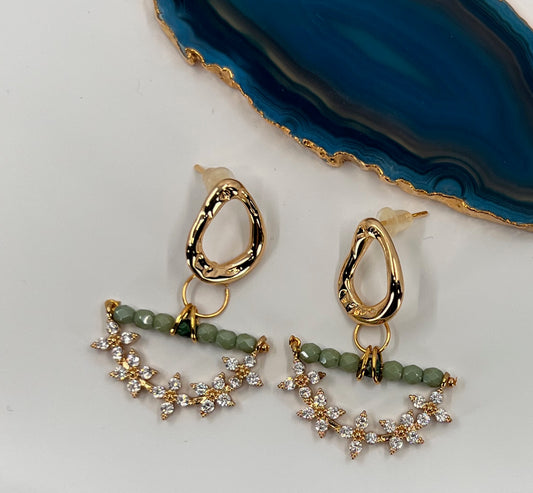 Green short medium lightweight Gold Filled Gold Earrings cubic zirconium