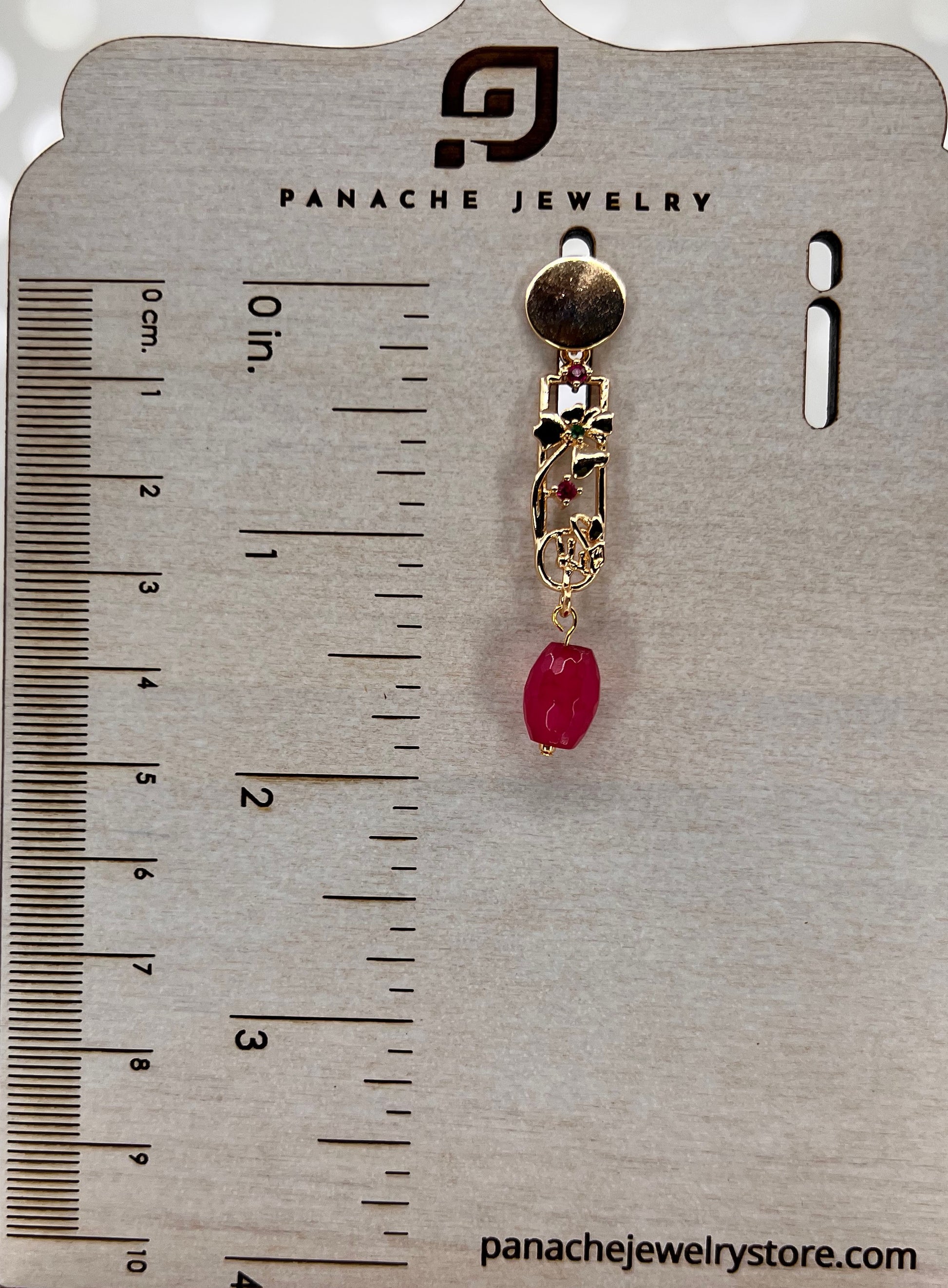 gemstone  jade  Red  Gold Filled  short  medium  lightweight  Gold  Earrings  cubic zirconium