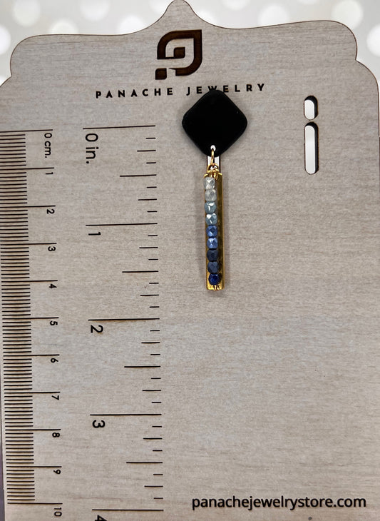 ombre Blue stick Brass plated medium lightweight Gold Earrings clay Black