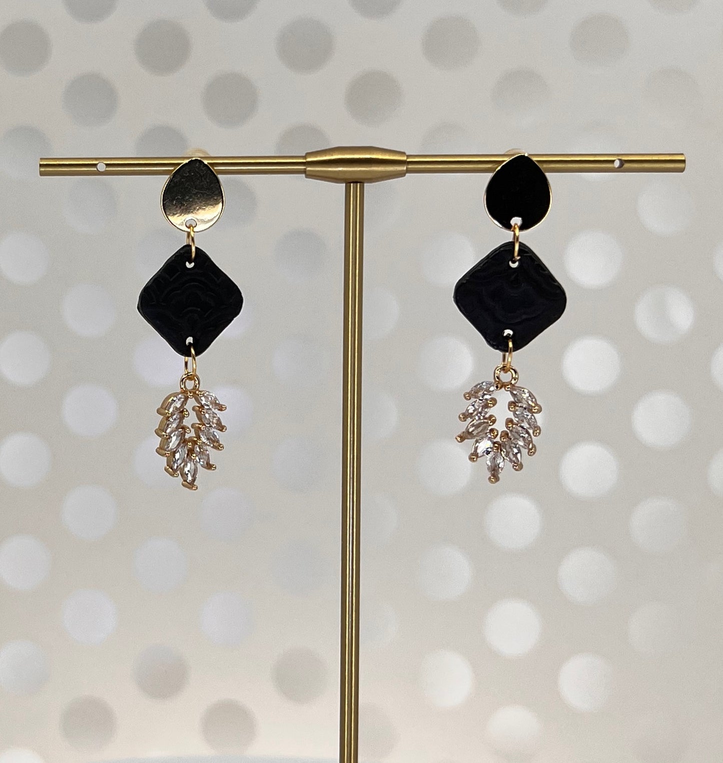 cubic zirconium  plated  medium  lightweight  Gold  Earrings  clay  Black