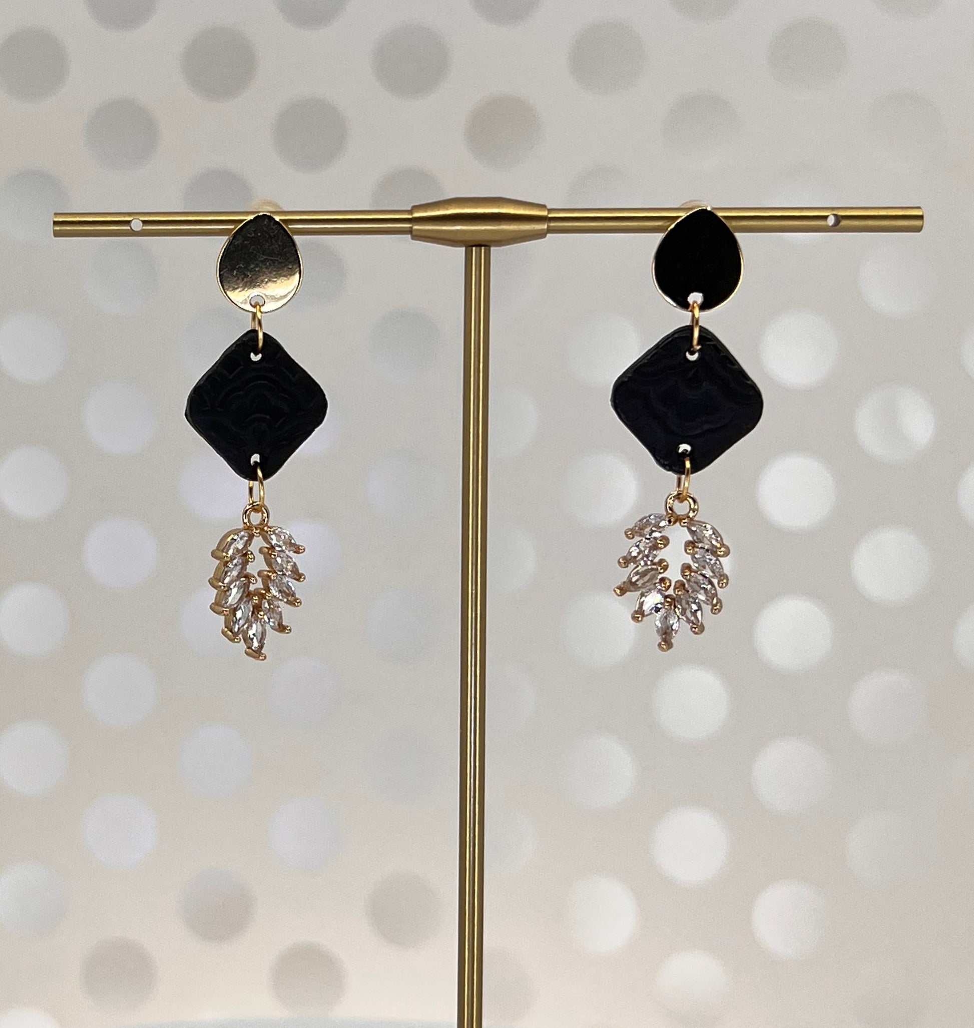 cubic zirconium  plated  medium  lightweight  Gold  Earrings  clay  Black