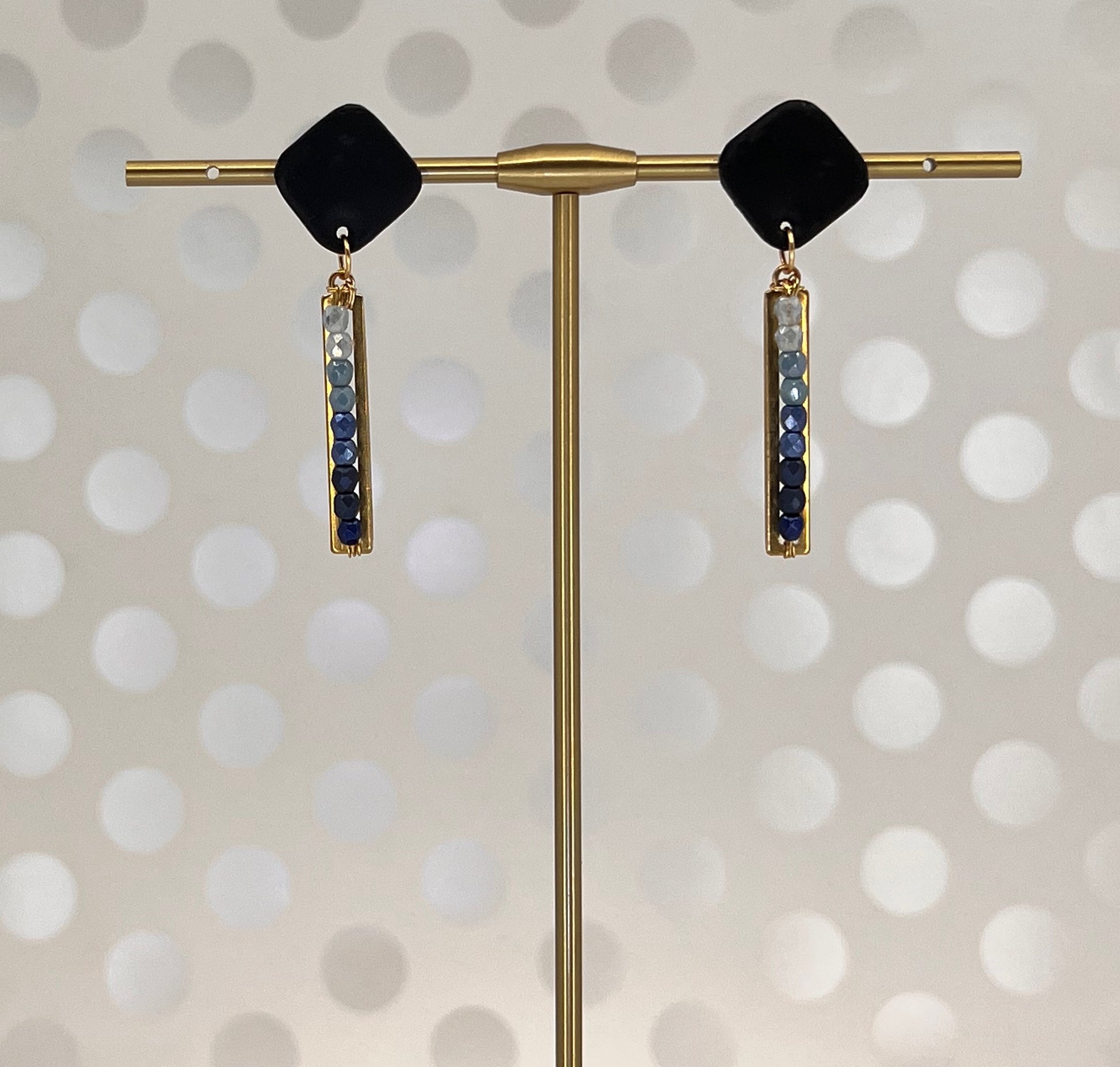 ombre  Blue  stick  Brass  plated  medium  lightweight  Gold  Earrings  clay  Black