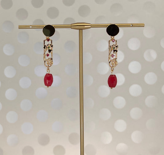gemstone jade Red Gold Filled short medium lightweight Gold Earrings cubic zirconium