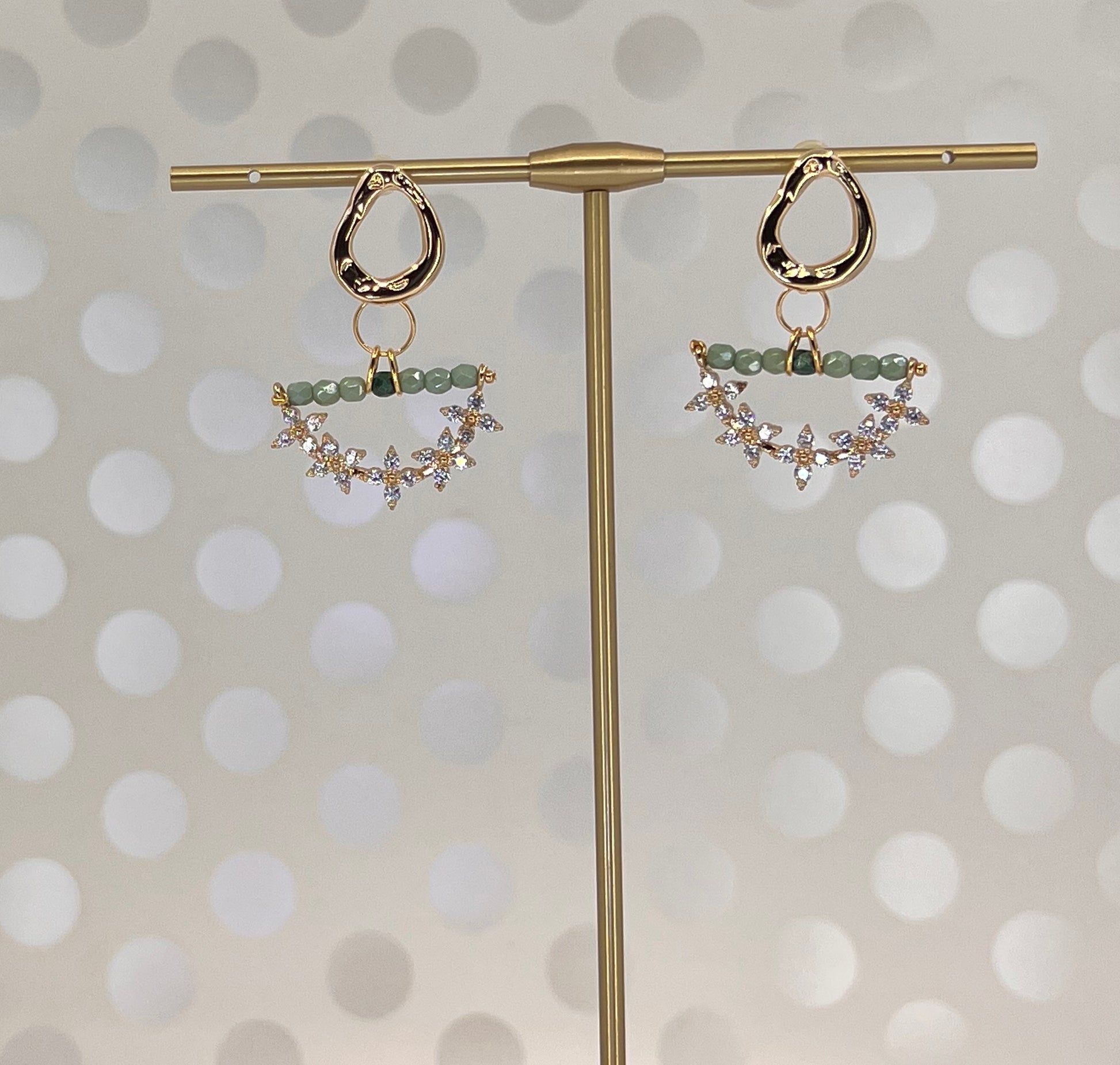 Green  short  medium  lightweight  Gold Filled  Gold  Earrings  cubic zirconium