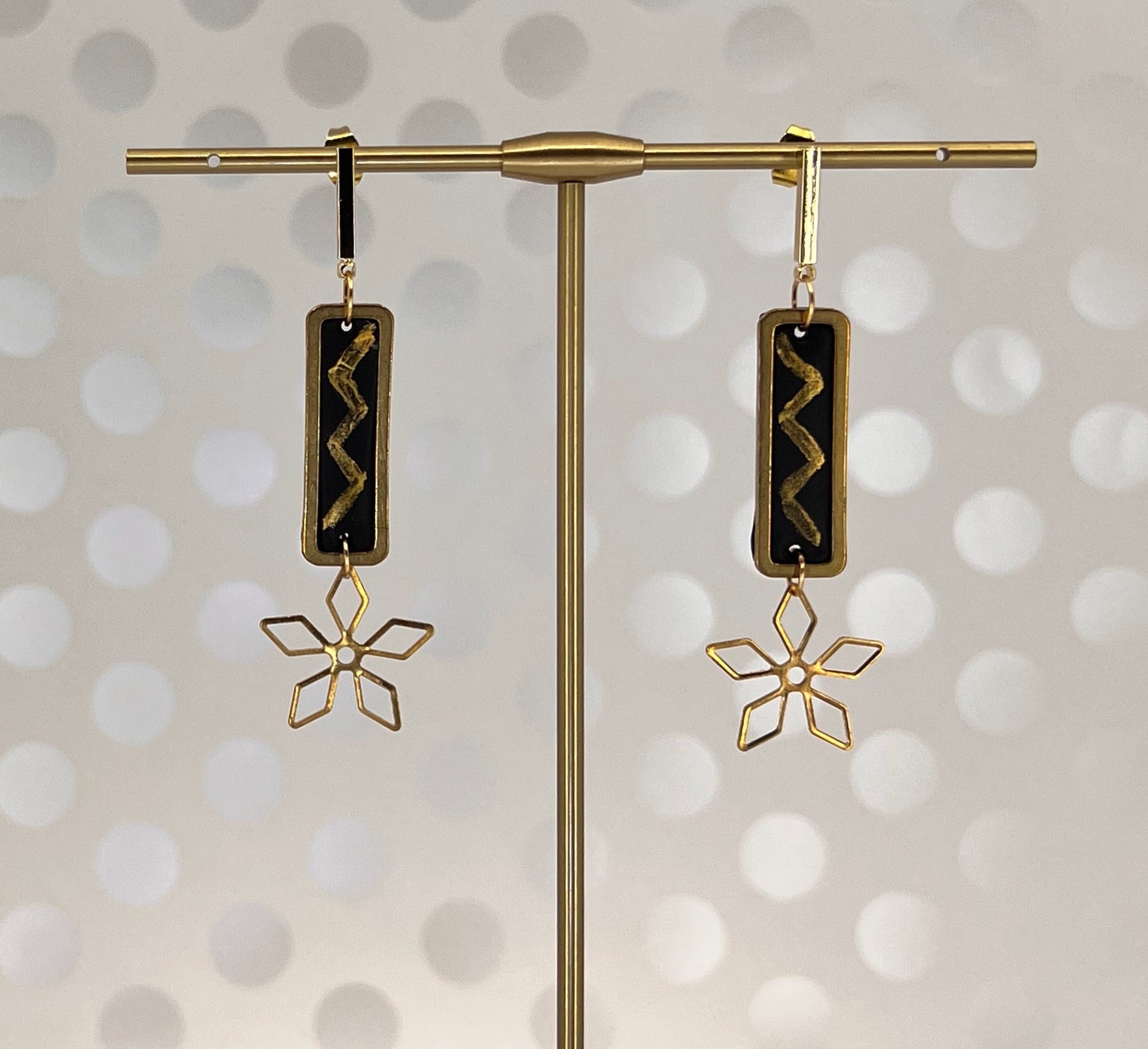 long  Gold  lightweight  fashion  Everyday  Earrings  clay  Brass  Black