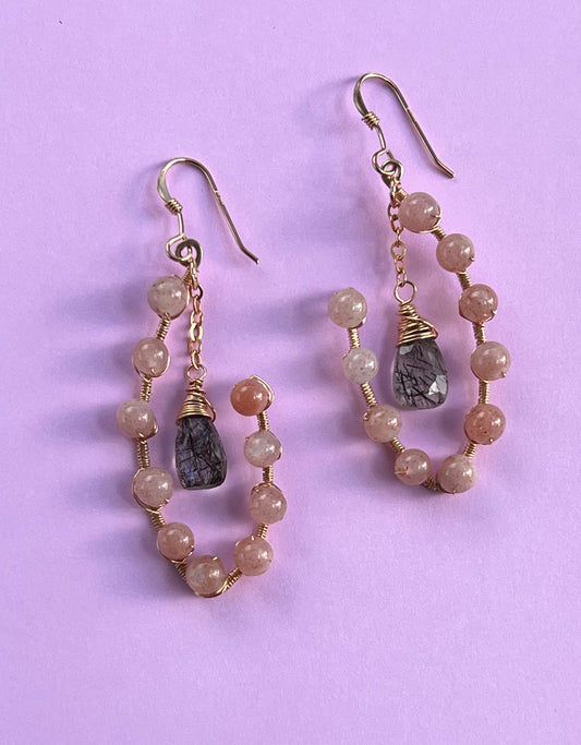 rutile quartz  Semiprecious  quartz  Pink  medium  Gold Filled  Gold  gemstone  Earrings  dangle