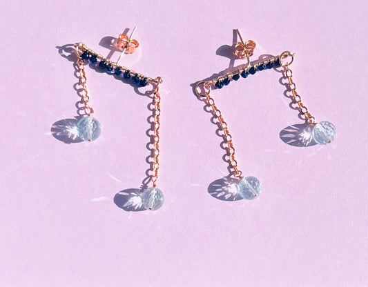 spinel Topaz dangle Semiprecious medium Gold Filled Gold gemstone Earrings Blue