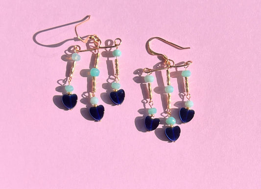 cats eye amazonite Semiprecious medium Gold Filled Gold gemstone Earrings dangle Blue