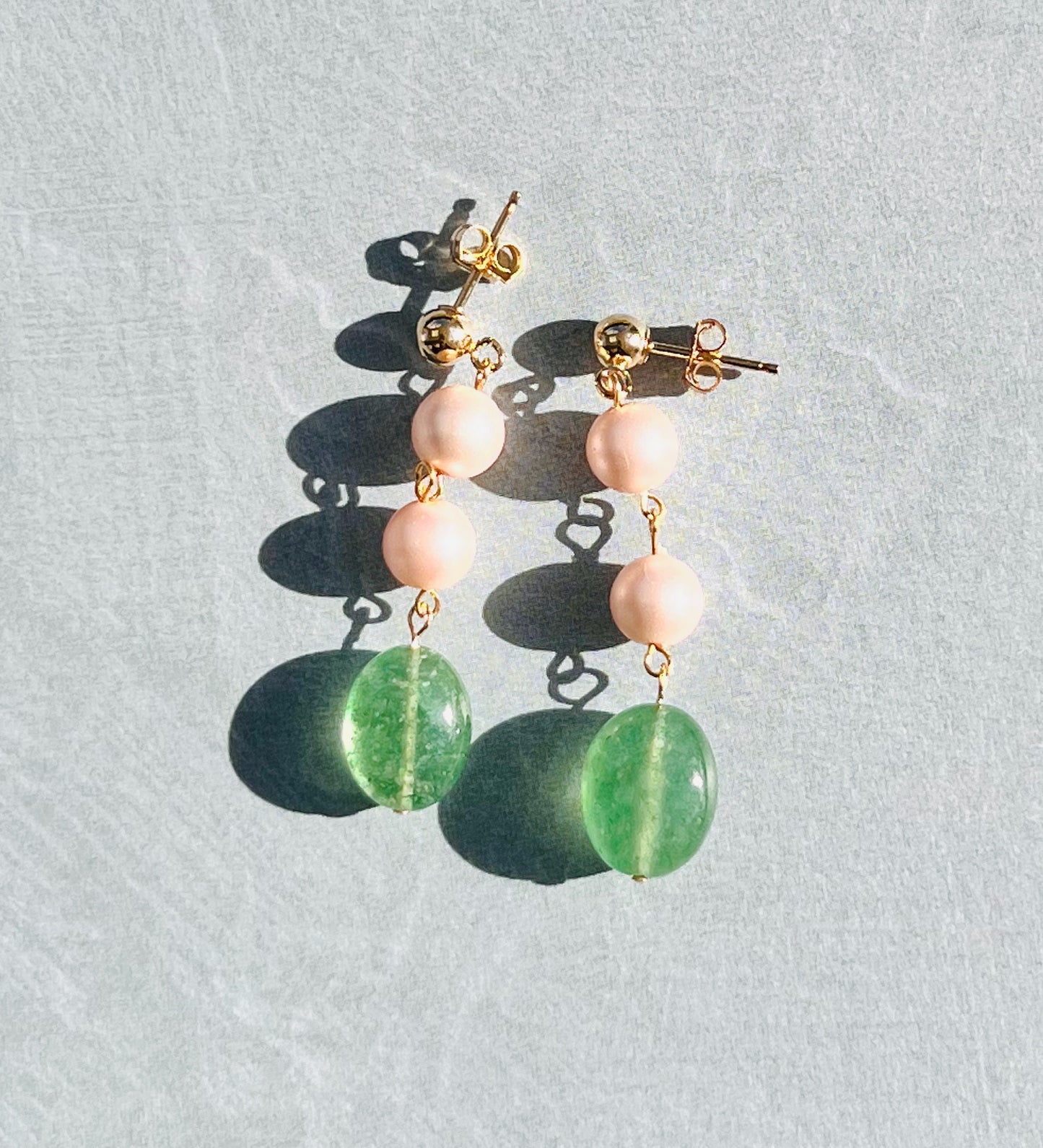 Pearl  quartz  Green  Pink  Semiprecious  medium  Gold Filled  Gold  gemstone  Earrings  dangle