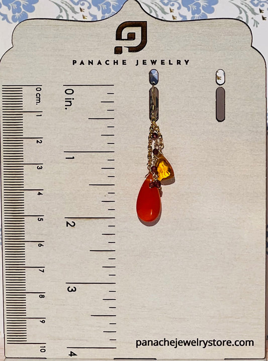 yellow quartz Orange carnelian dangle Semiprecious medium Gold Filled Gold gemstone Earrings