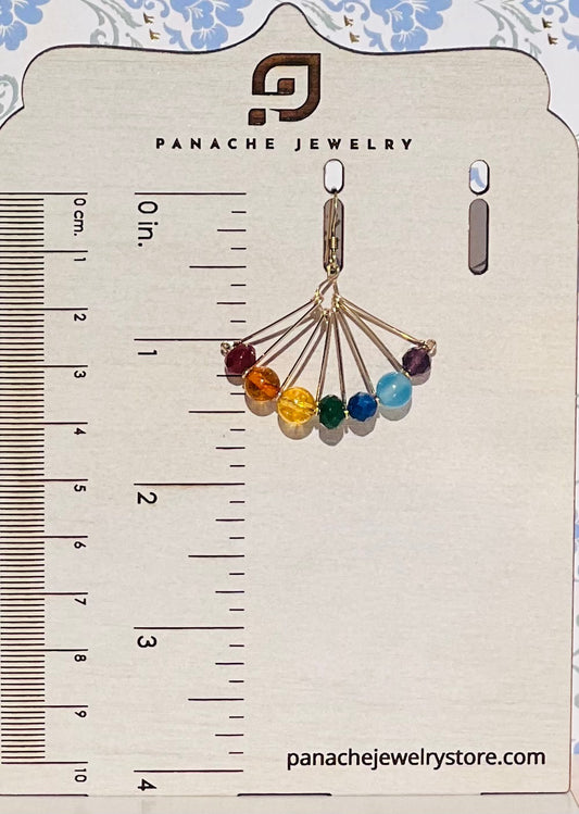 Multi-colored multicolored Red Orange yellow Green Blue indigo Purple rainbow medium Semiprecious Gold Filled Gold gemstone Earrings dangle