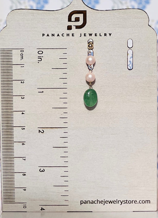 Pearl quartz Green Pink Semiprecious medium Gold Filled Gold gemstone Earrings dangle