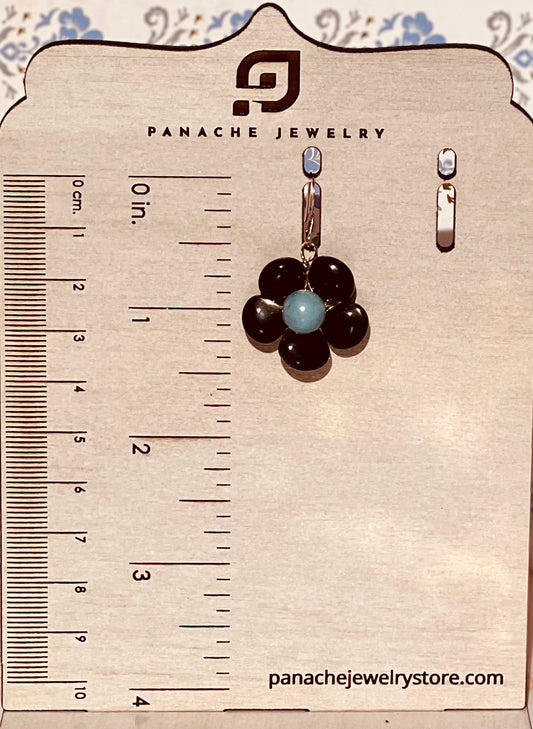 Larimar moonstone coffee Black Semiprecious medium Gold Filled Gold gemstone Earrings dangle Blue