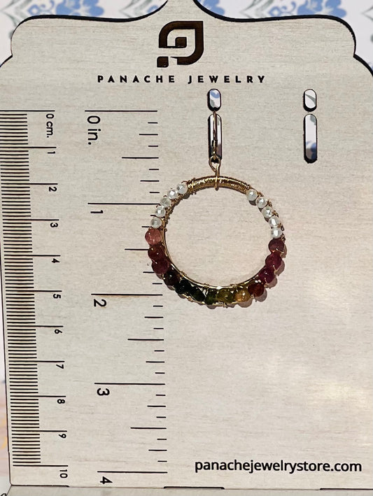 Multi-colored multicolored White Pearl Tourmaline Chandelier medium Semiprecious Gold Filled Gold gemstone Earrings