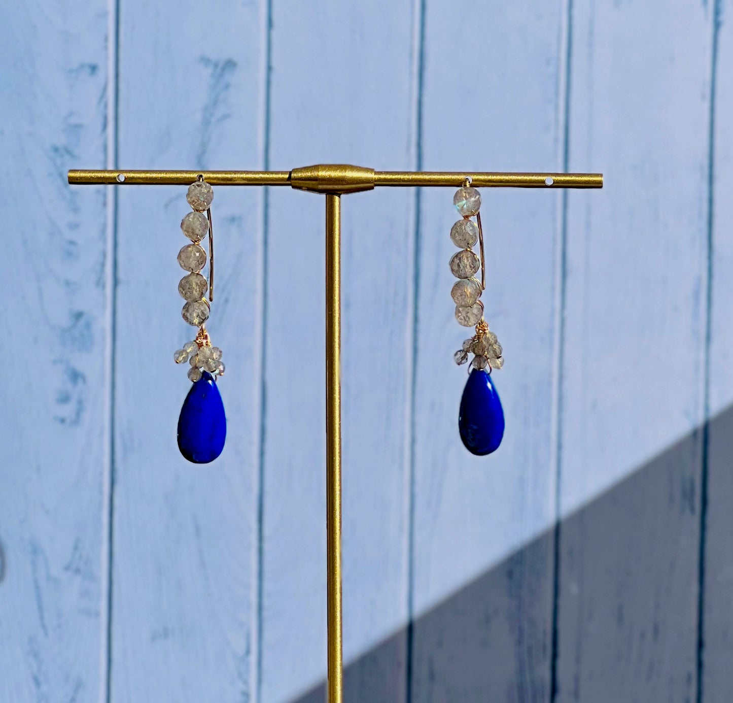 lapis lazuli  labradorite  grey  dangle  Semiprecious  medium  Gold Filled  Gold  gemstone  Earrings  Blue