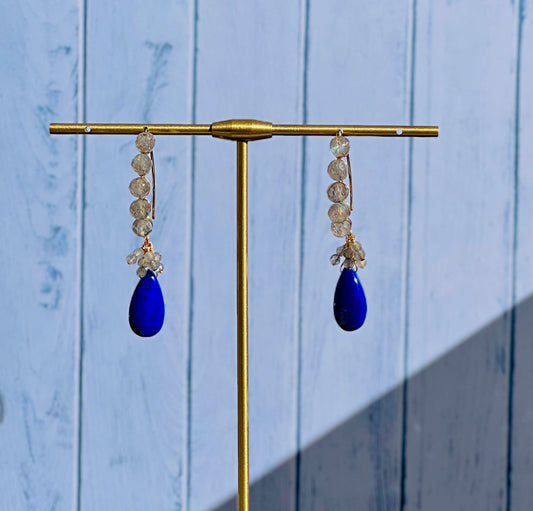 lapis lazuli labradorite grey dangle Semiprecious medium Gold Filled Gold gemstone Earrings Blue