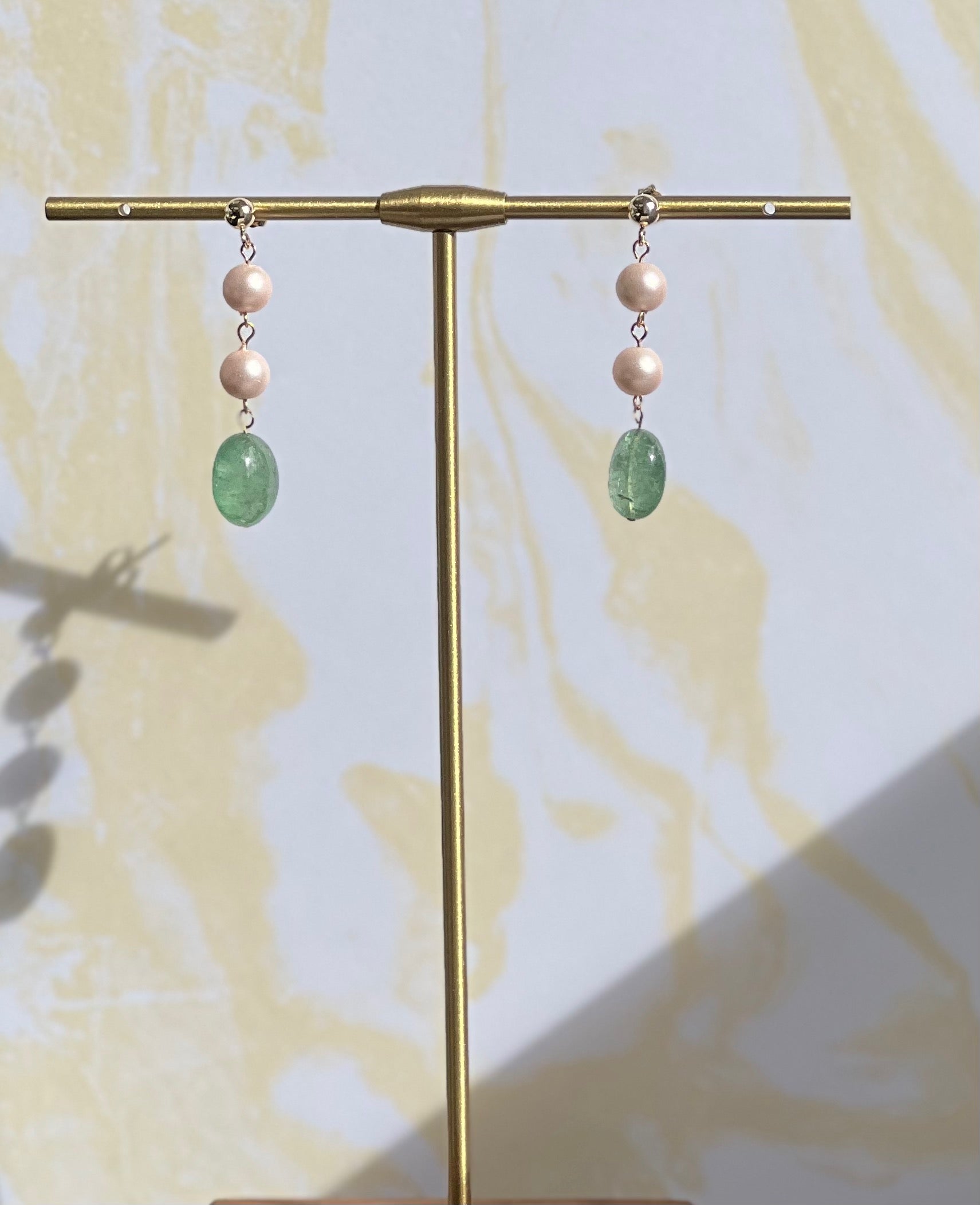 Pearl  quartz  Green  Pink  Semiprecious  medium  Gold Filled  Gold  gemstone  Earrings  dangle