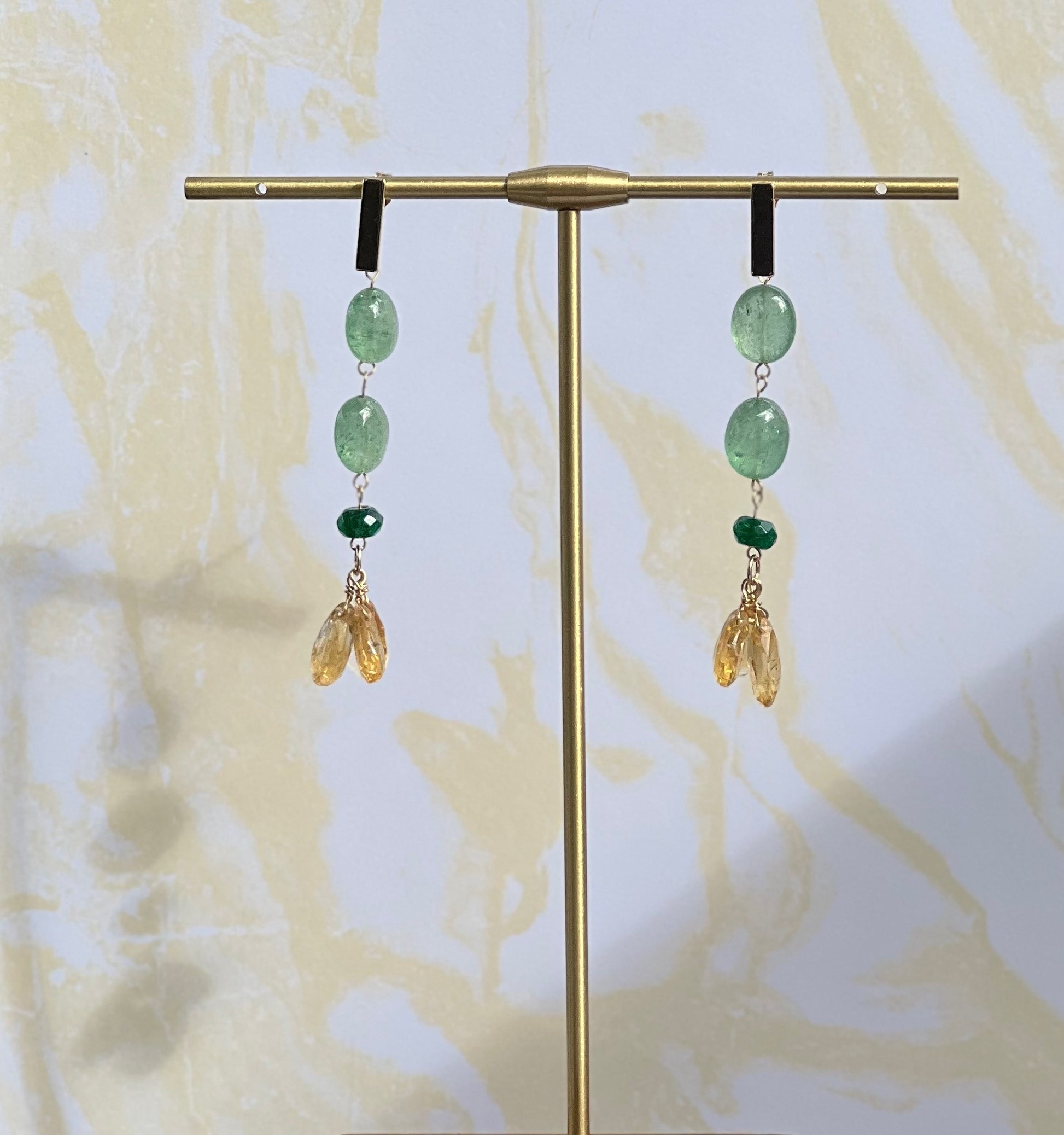 citrine  long  Green  yellow  Semiprecious  quartz  Gold Filled  Gold  gemstone  Earrings  dangle