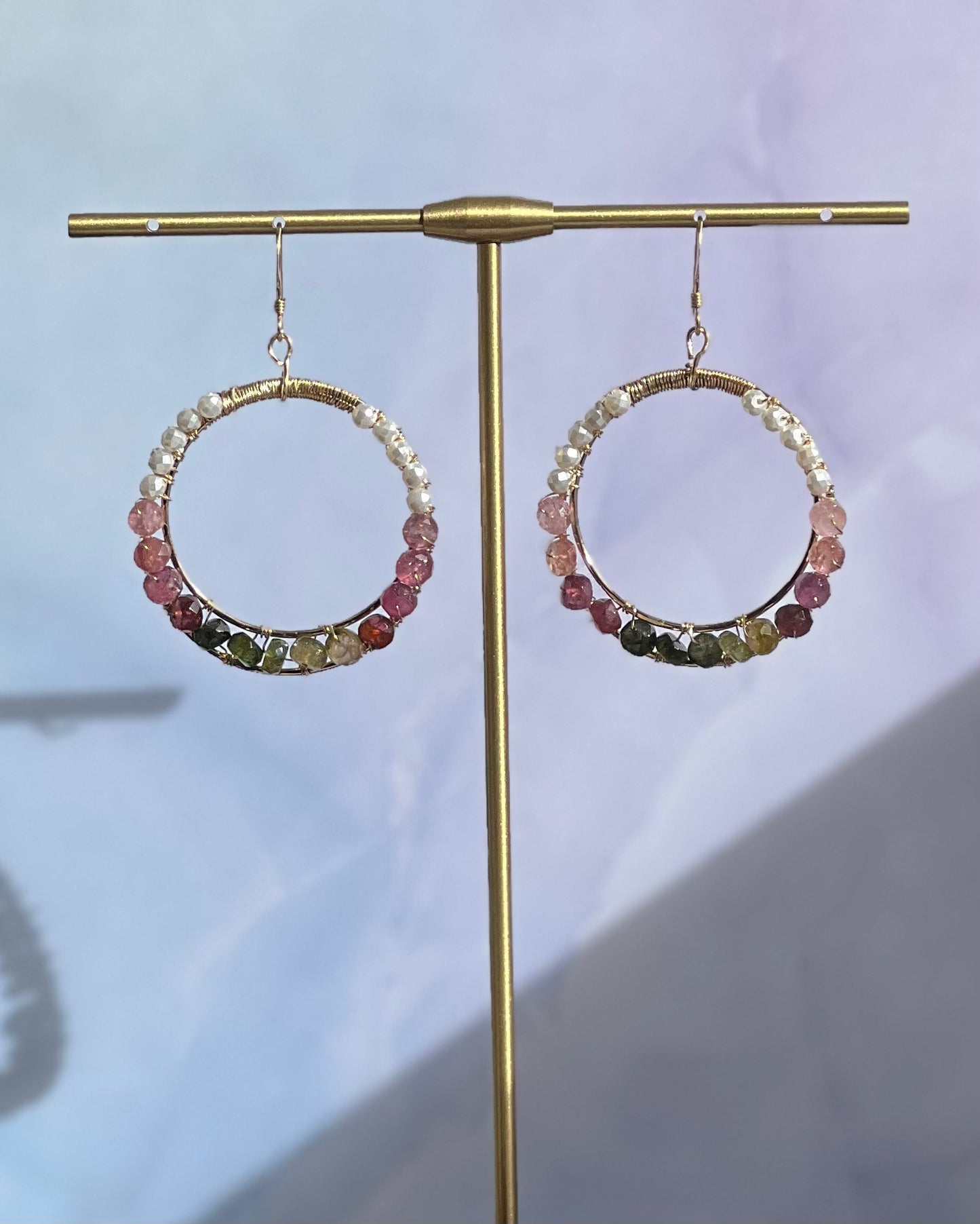 Multi-colored  multicolored  White  Pearl  Tourmaline  Chandelier  medium  Semiprecious  Gold Filled  Gold  gemstone  Earrings