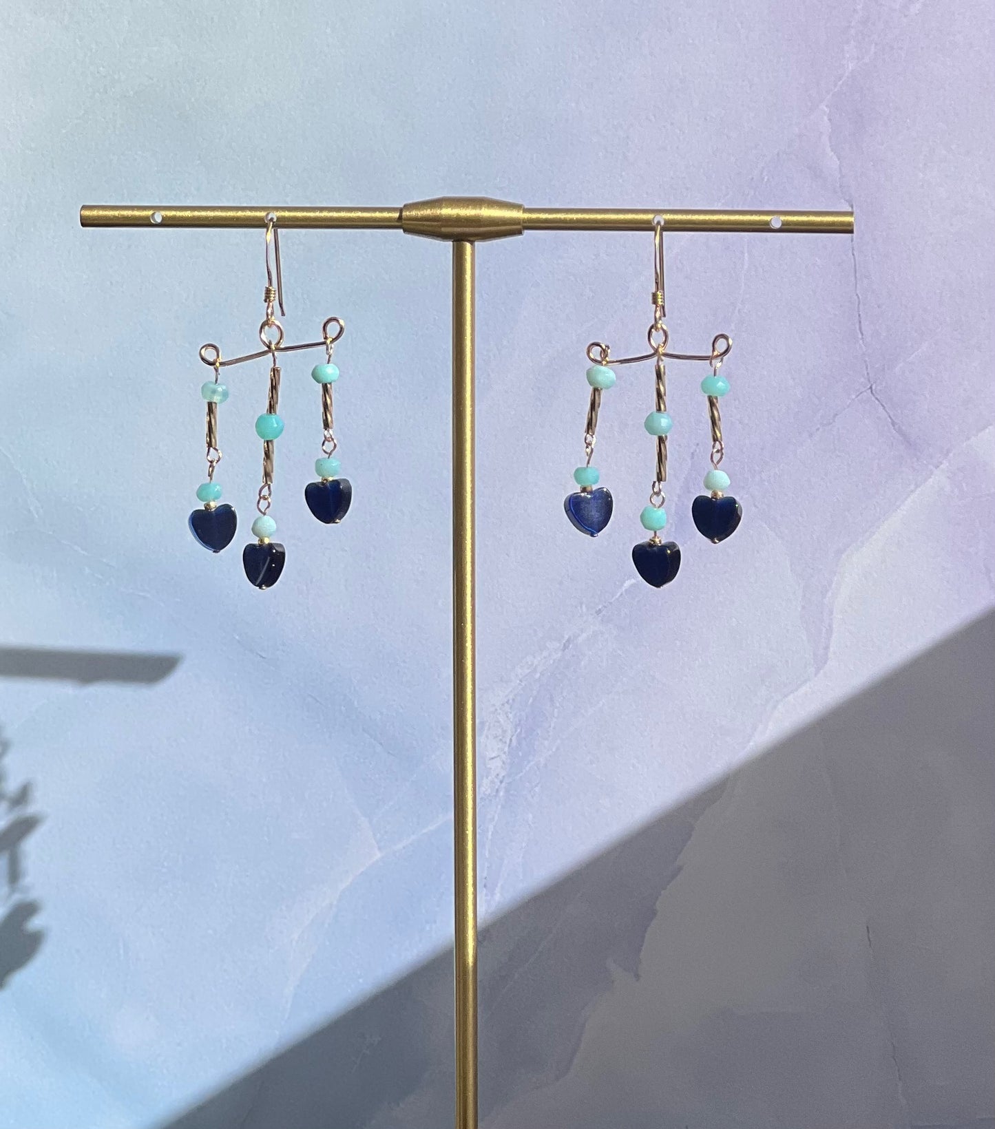 cats eye  amazonite  Semiprecious  medium  Gold Filled  Gold  gemstone  Earrings  dangle  Blue