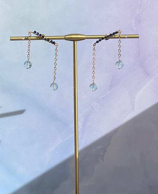 spinel Topaz dangle Semiprecious medium Gold Filled Gold gemstone Earrings Blue