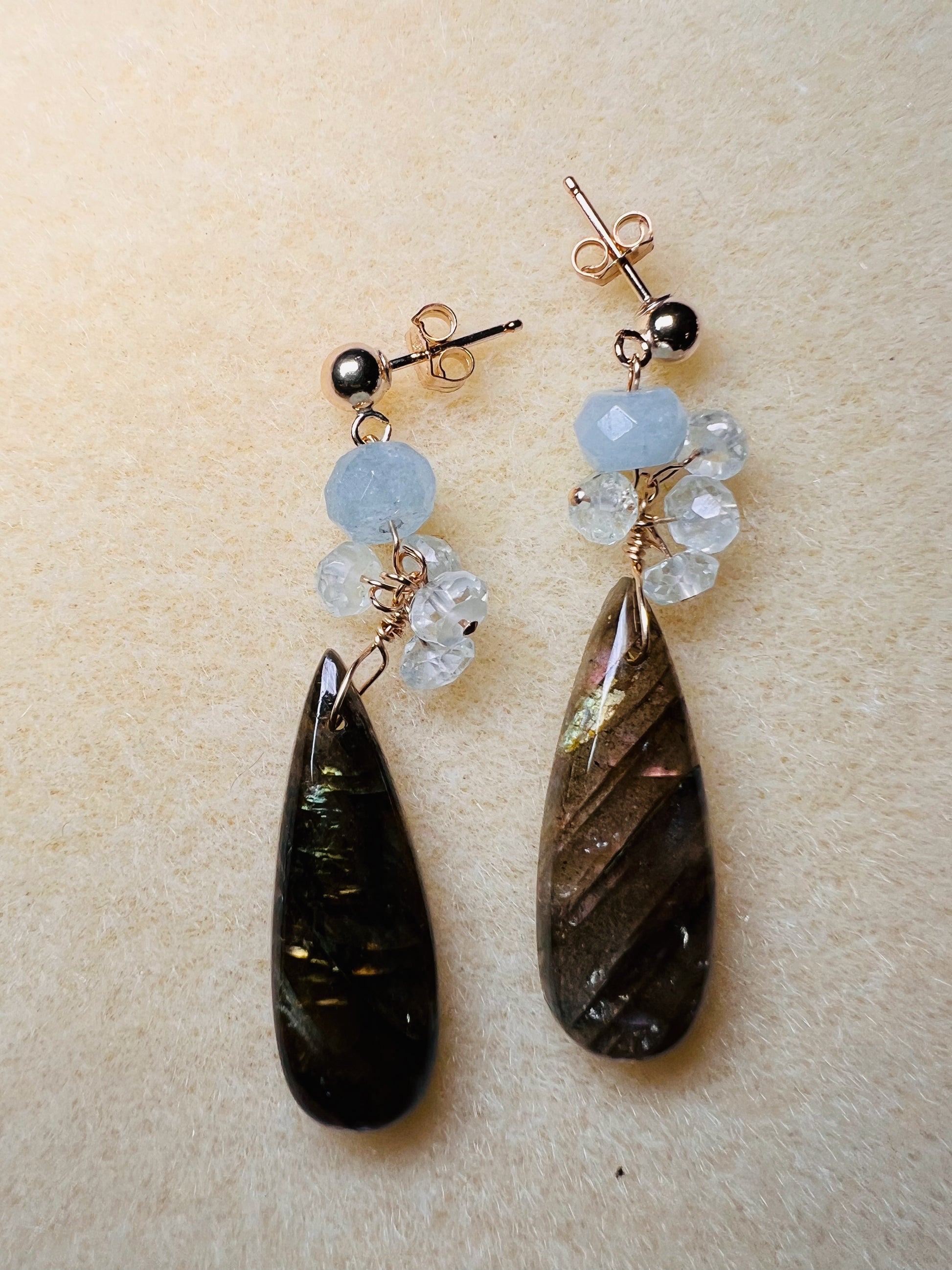 Blue  grey  aquamarine  labradorite  dangle  Semiprecious  medium  Gold Filled  Gold  gemstone  Earrings