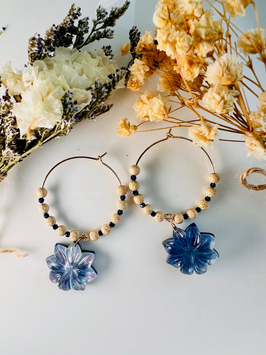 Blue spinel lapis lazuli long Semiprecious Gold Filled Gold gemstone Earrings