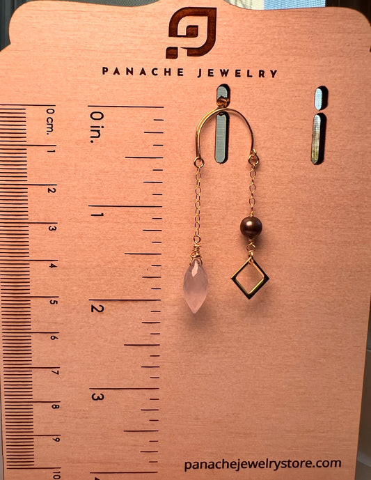 Pearl black pearl Black drop Semiprecious medium Gold Filled Gold gemstone Earrings chalcedony Blue