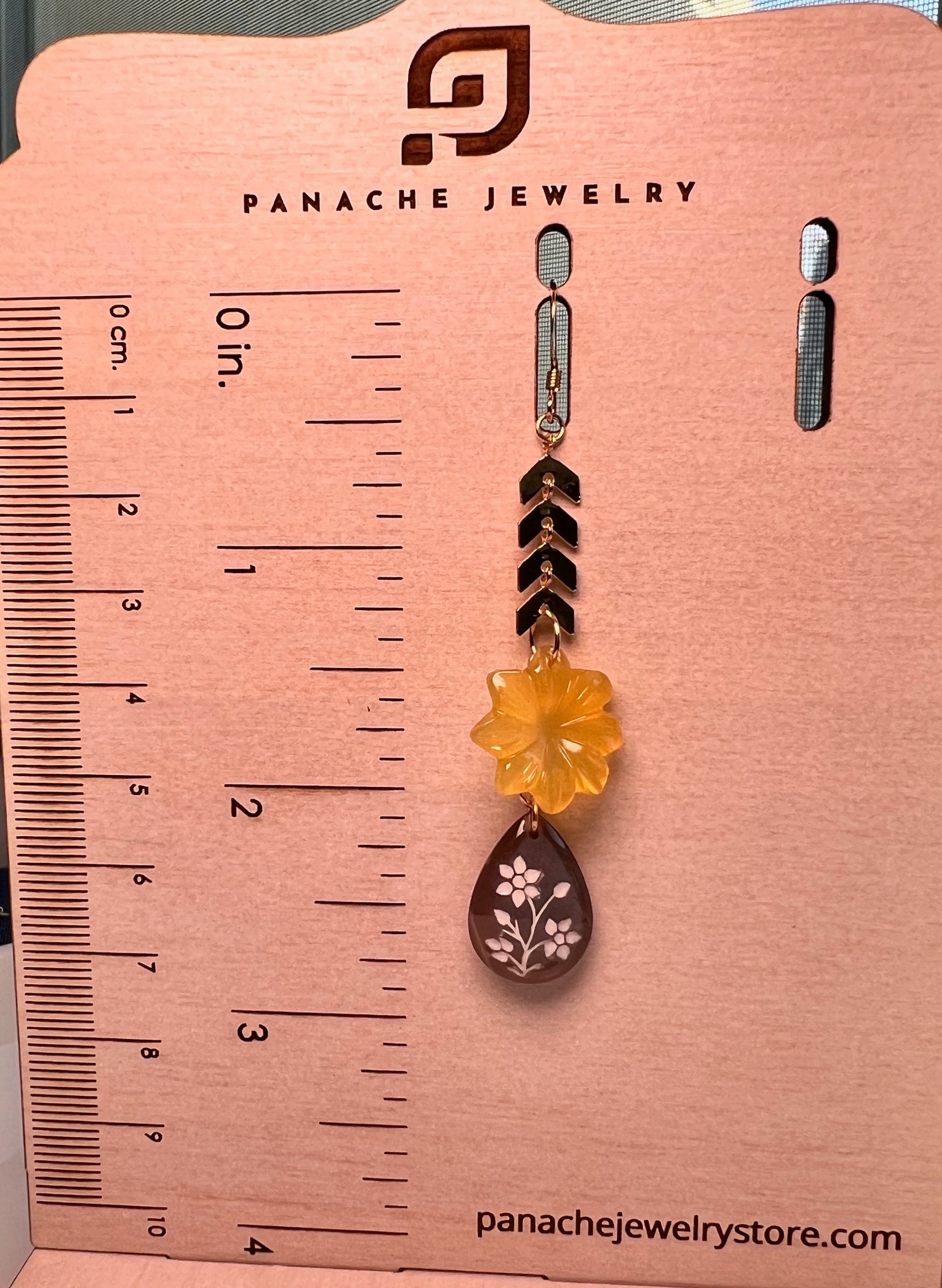 yellow  mother of pearl  citrine  drop  long  Semiprecious  Gold Filled  Gold  gemstone  Earrings