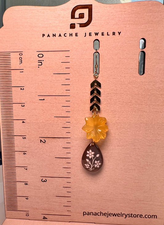 yellow mother of pearl citrine drop long Semiprecious Gold Filled Gold gemstone Earrings