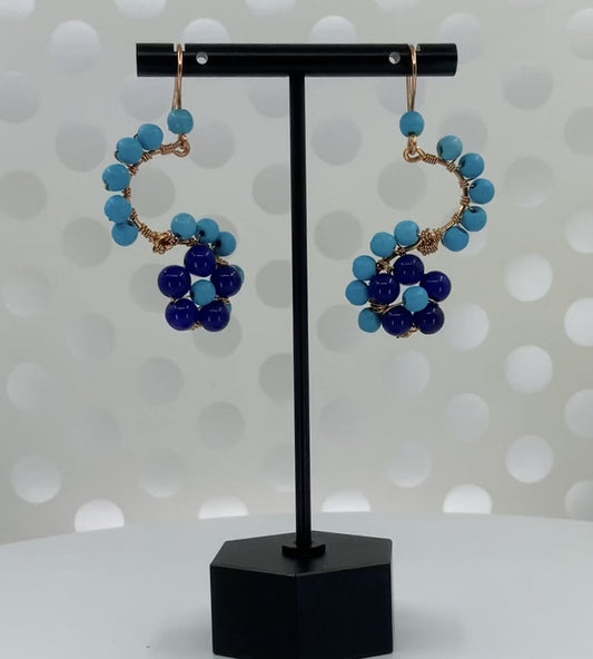 gemstone quartz cobalt Turquoise medium Earrings dangle copper Blue