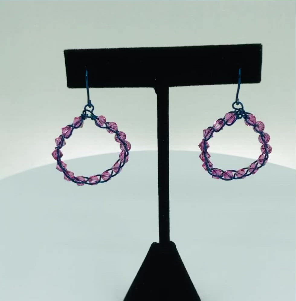 plated  Pink  medium  hoop  Earrings  Crystal  Blue