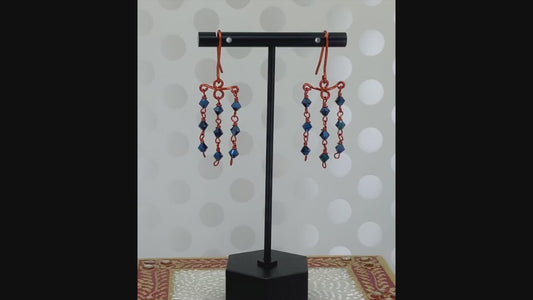 Earrings medium dangle Crystal Blue copper